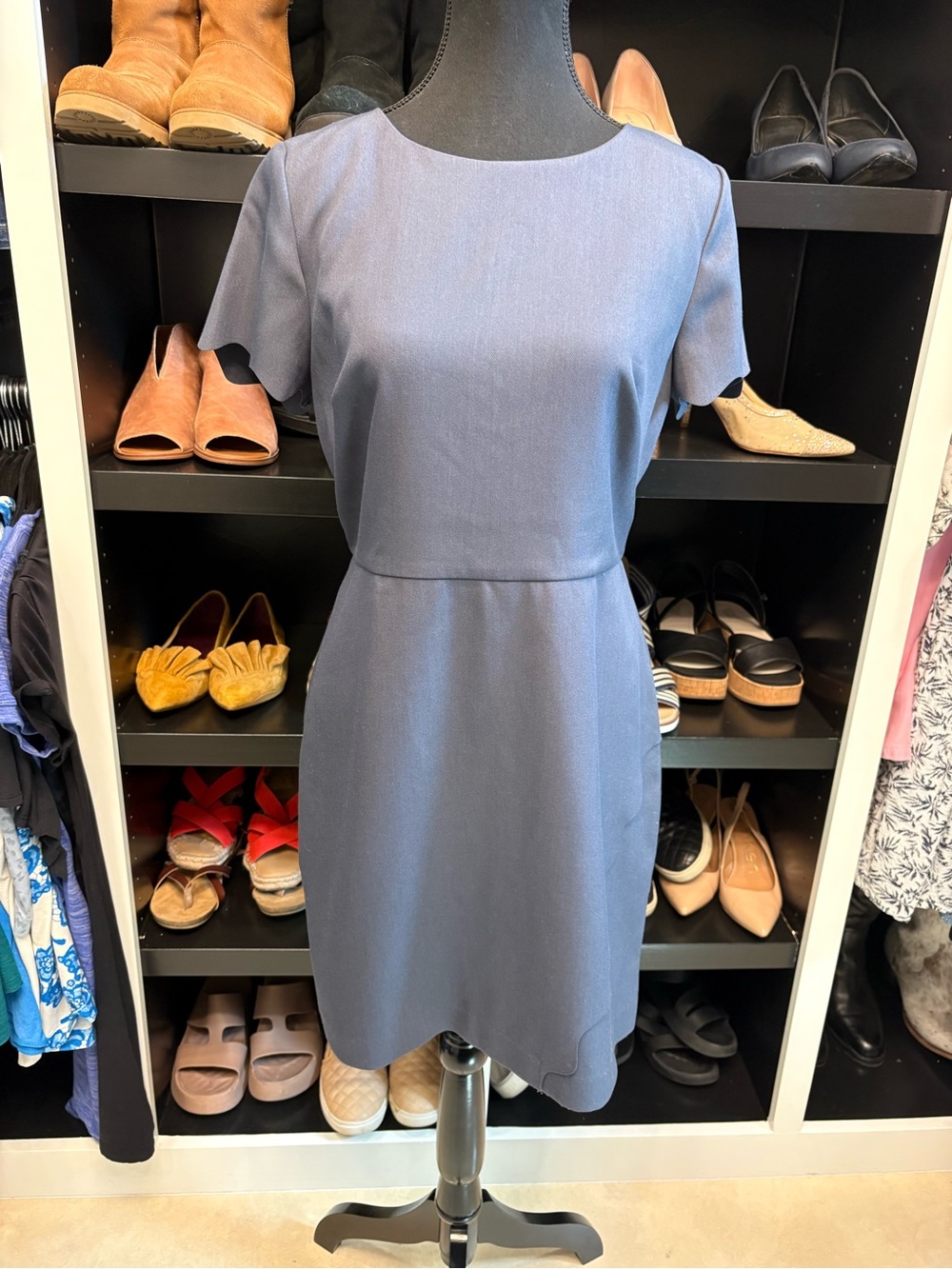 LOFT Slate Blue Short Sleeve Midi Dress
